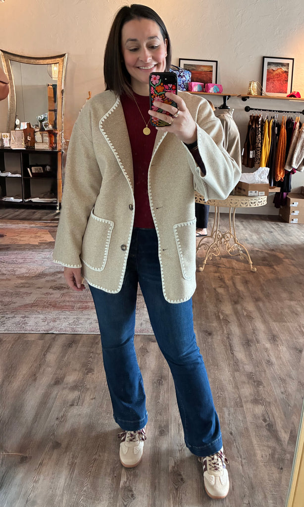 Button Front Coat w/ Scarf