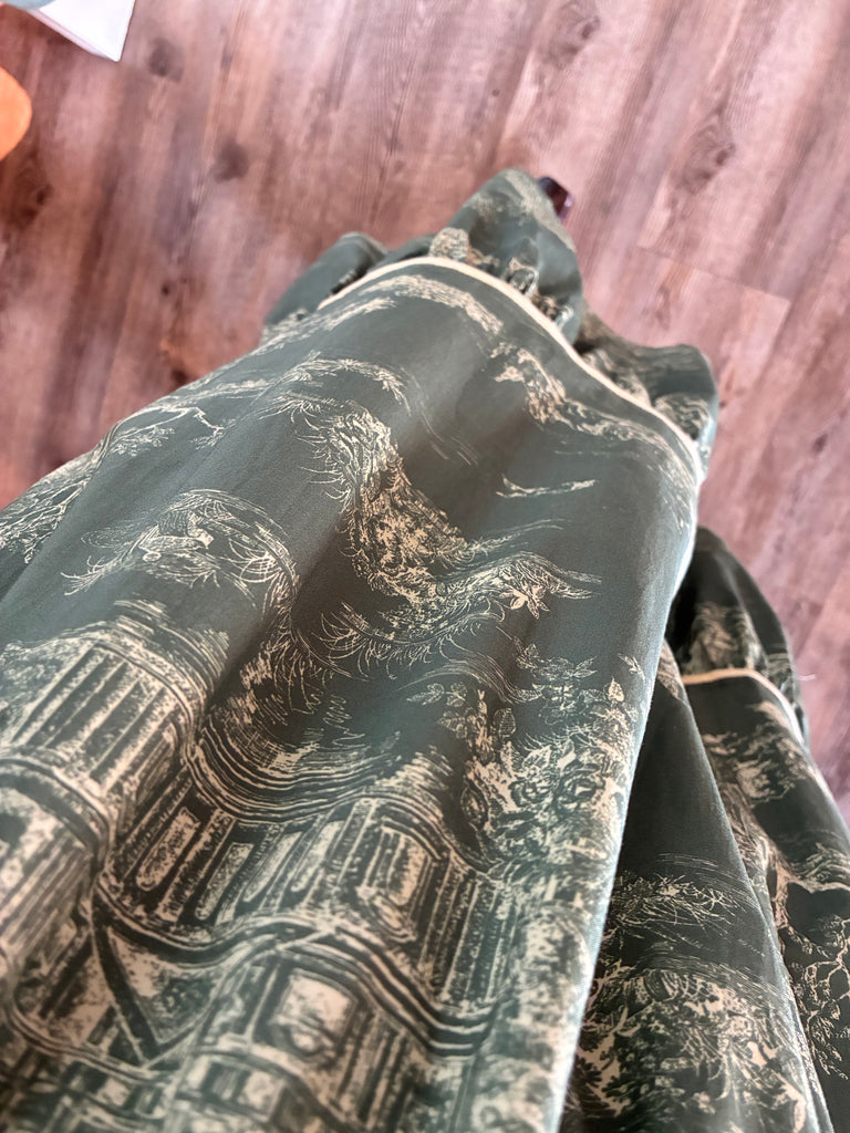 Landscape Print Pleated Midi Dress