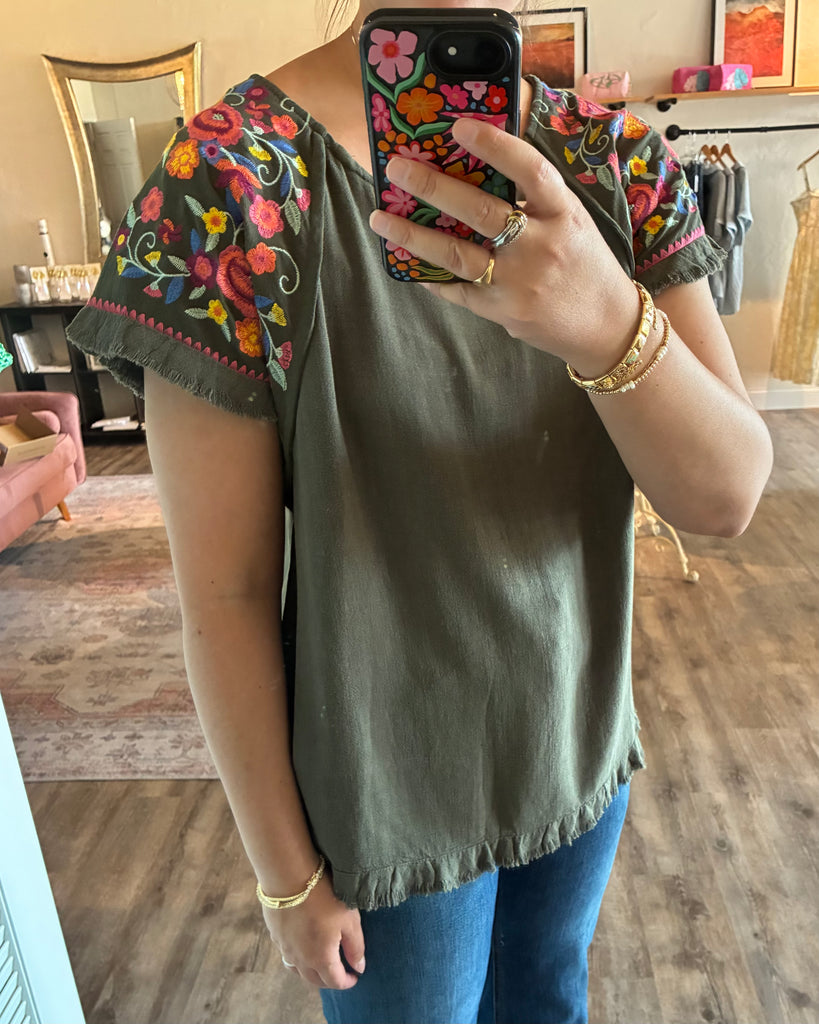 Embroidered Sleeve Top