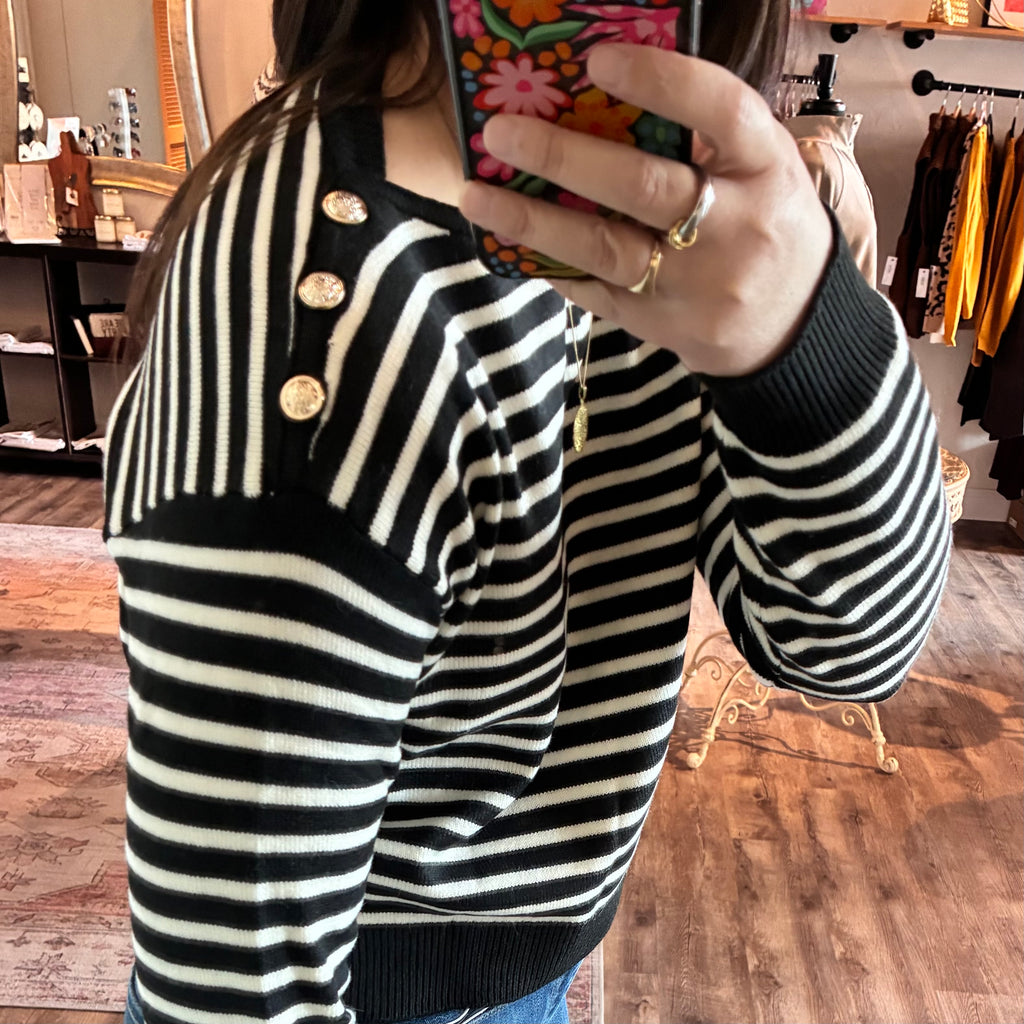 Button Shoulder Stripe Top