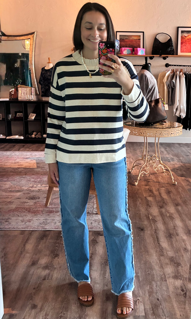 L/S Crew Neck Stripe Top