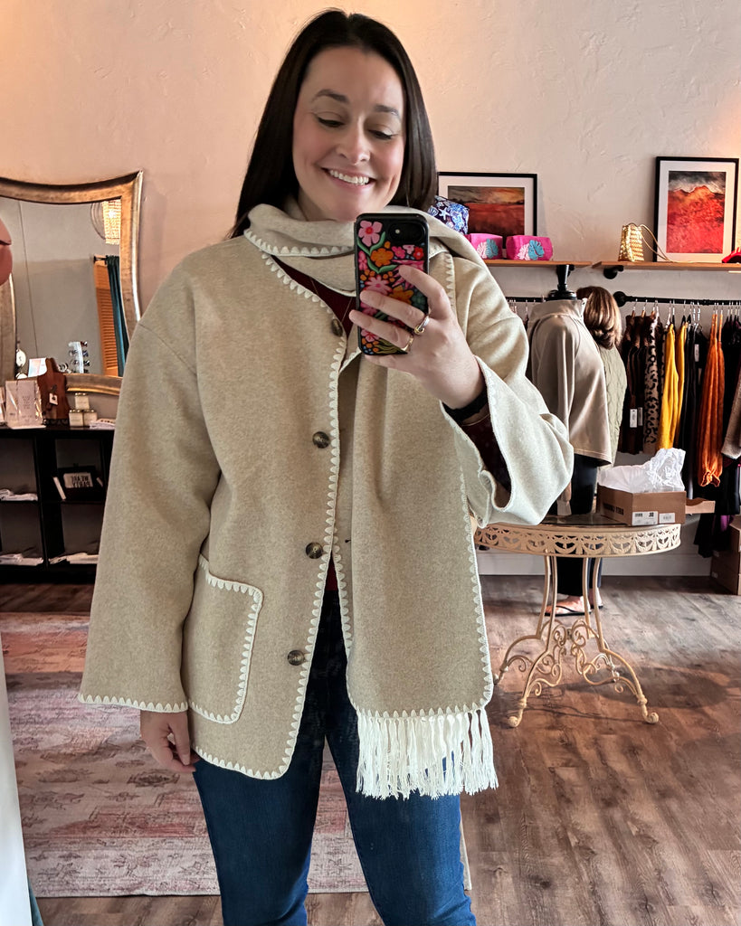 Button Front Coat w/ Scarf