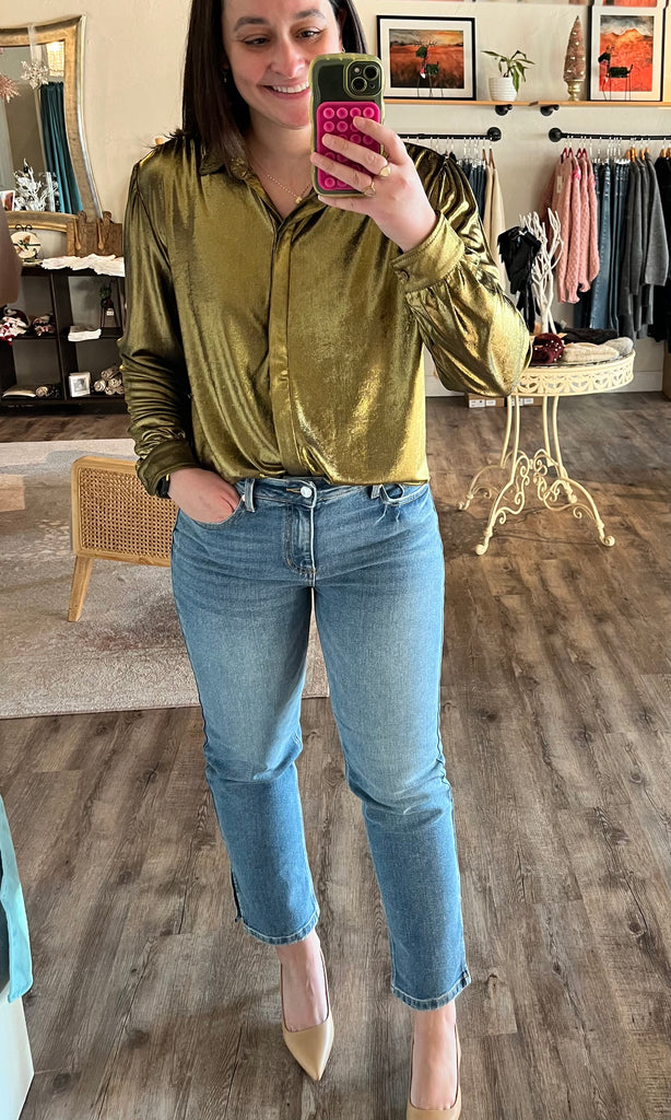 Metallic Puff Sleeve Shirt